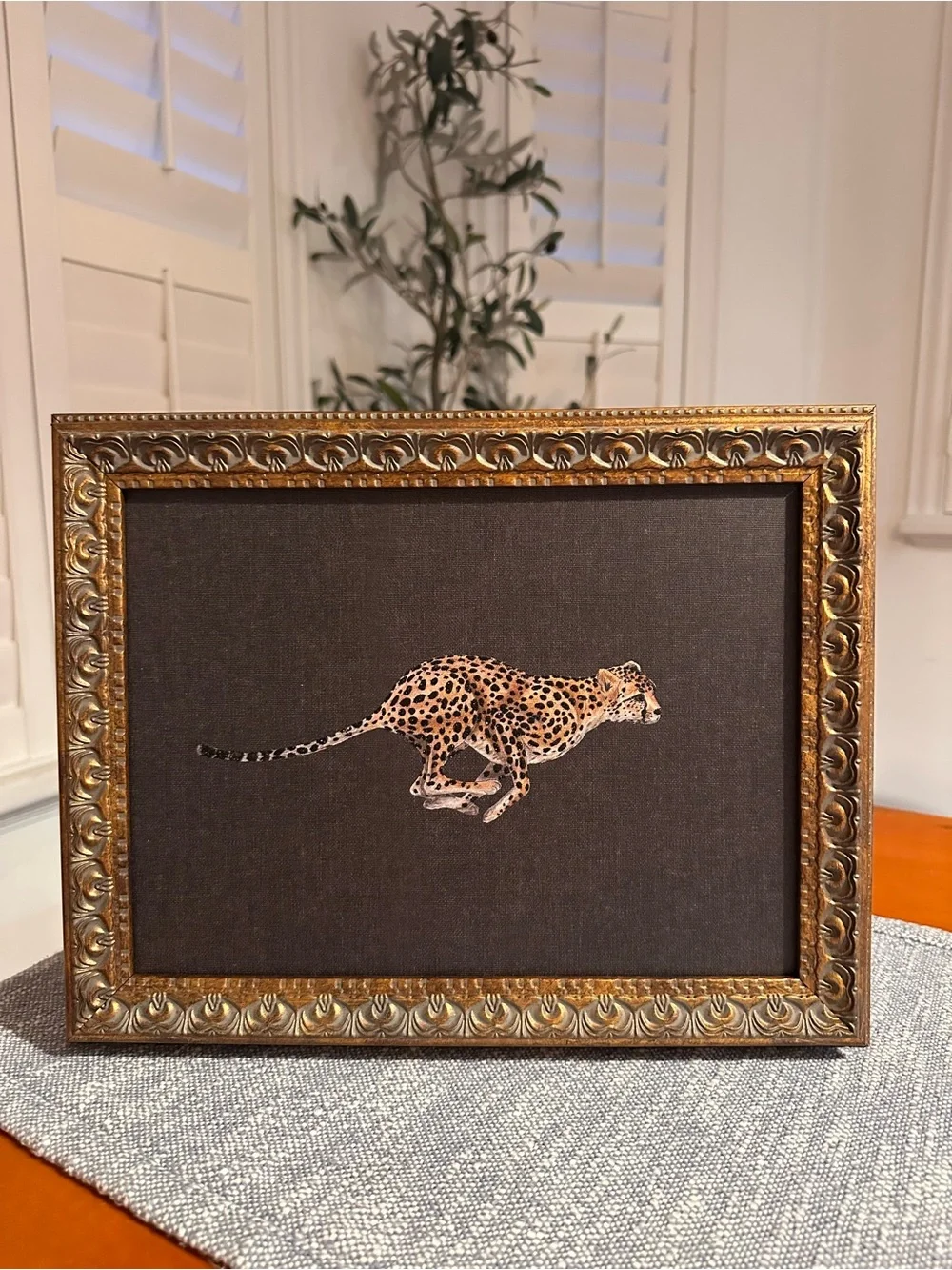 14x11 cheetah wild art print with glitter embellishment beautiful frame